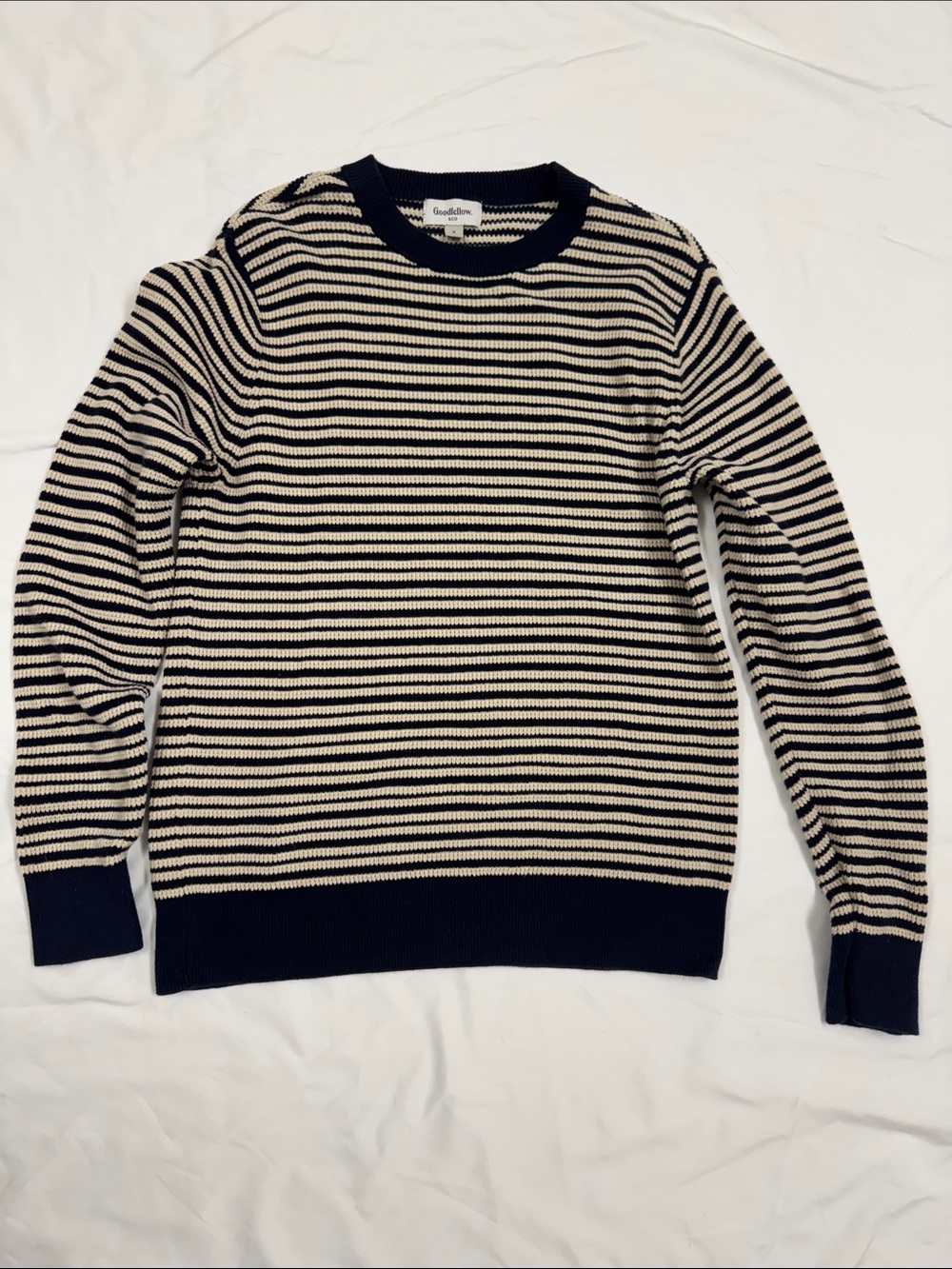 Goodfellow & Co Navy and Cream Striped Crewneck Sweater